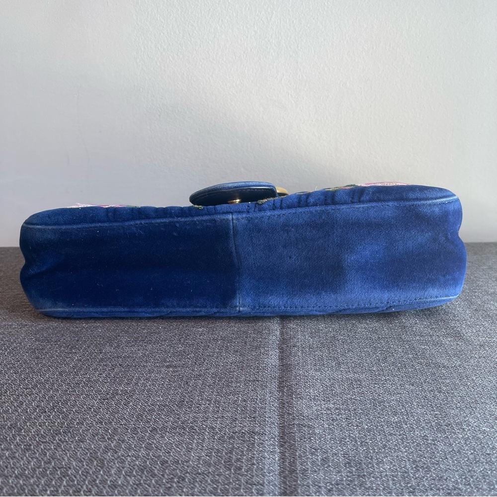 Gucci Blue Quilted Velvet Embroidered MODERN Medium Marmont Bag - Preowned - Picture 16 of 16
